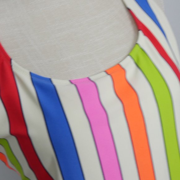NWOT Aerie White Neon Rainbow Striped Full Coverage One Piece Bathing Suit XL - Picture 8 of 11